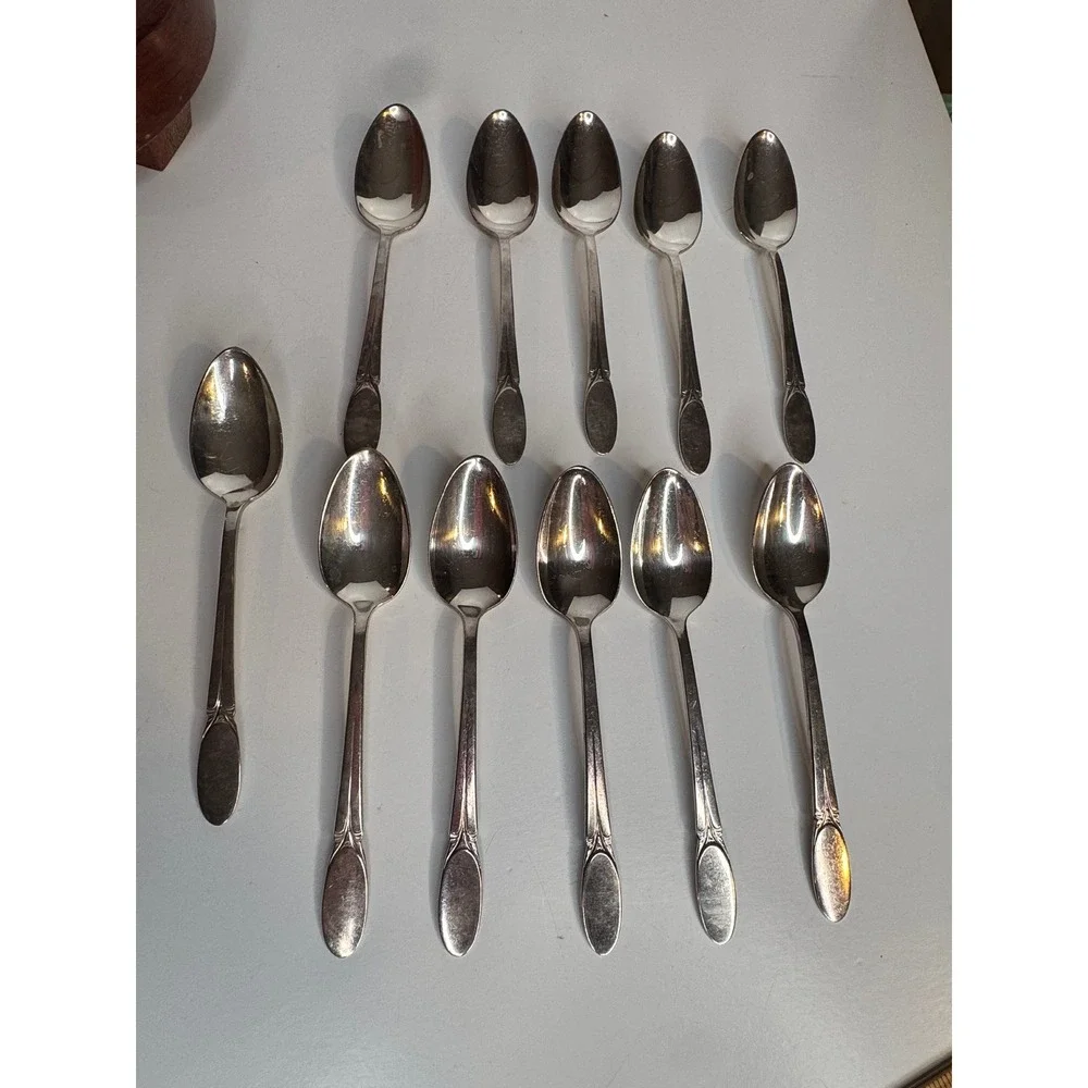 Vintage Rogers Bros IS Silverplate Teaspoons Set 11 Art Deco Style Flatware